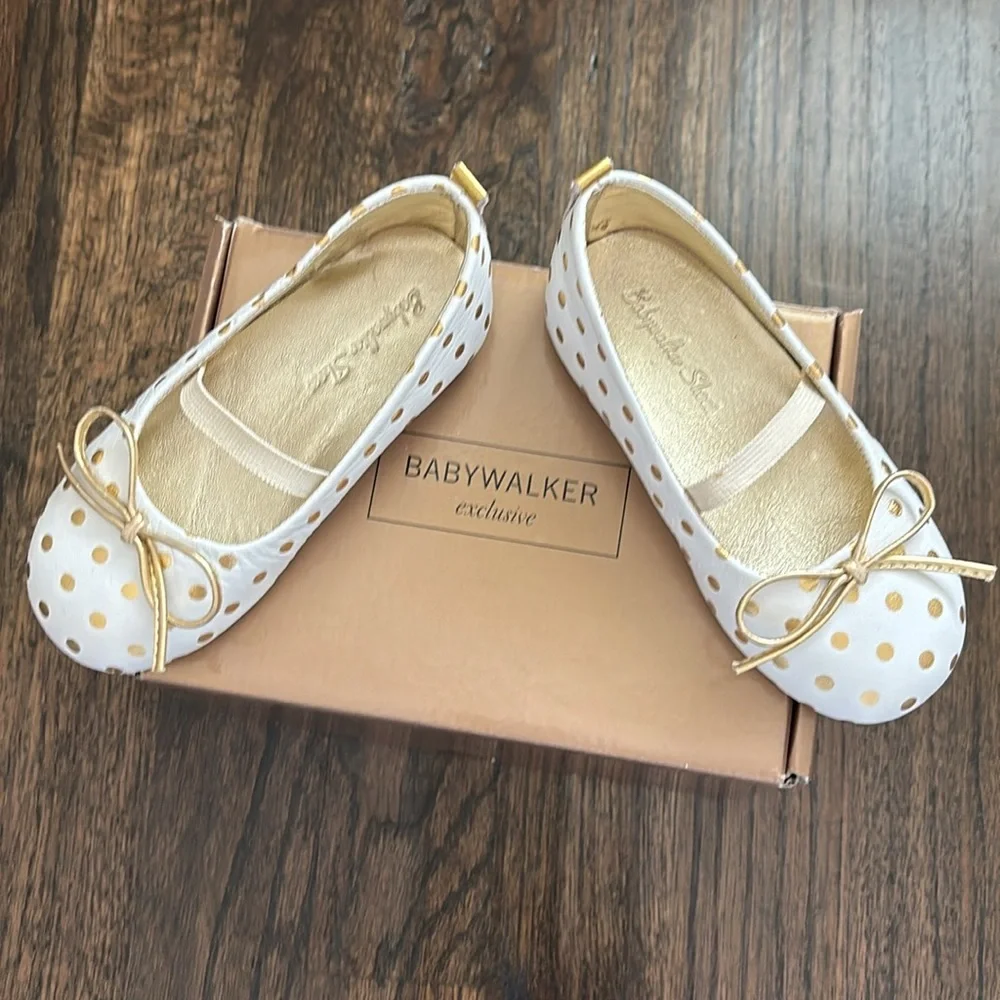 Babywalker Exclusive White Leather Ballerinas with Gold Polka Dots
